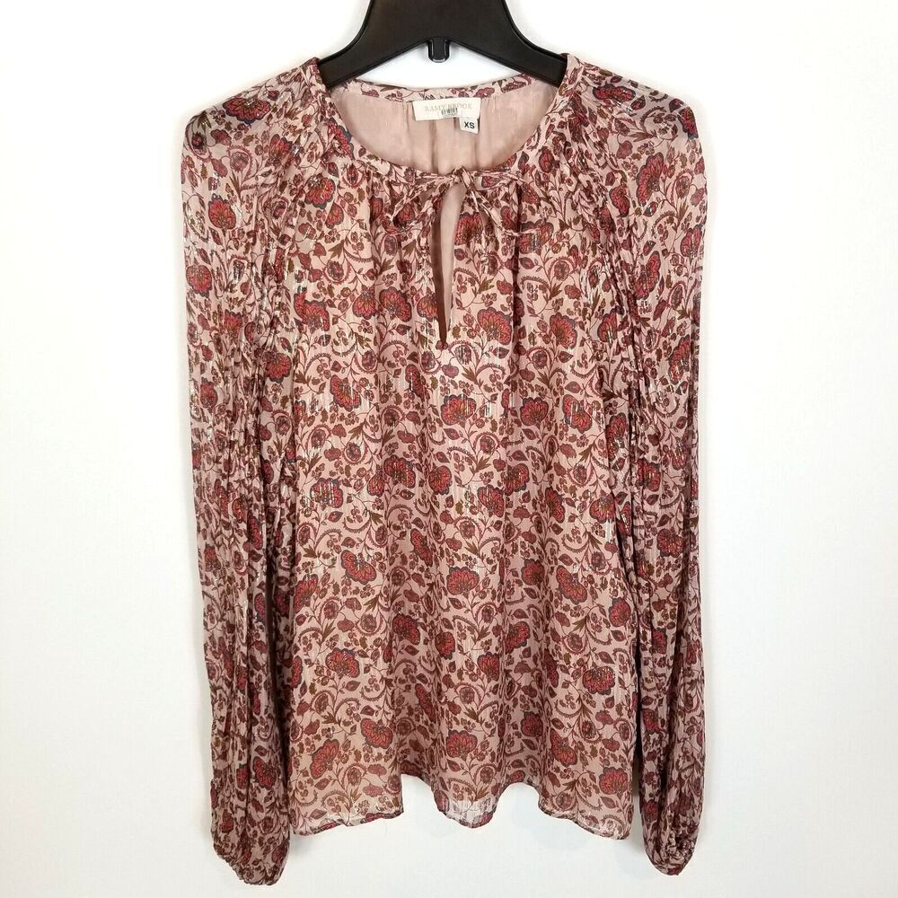 Ramy Brook Silk Lurex Floral Print Blouse Size XS Long Sleeve Top